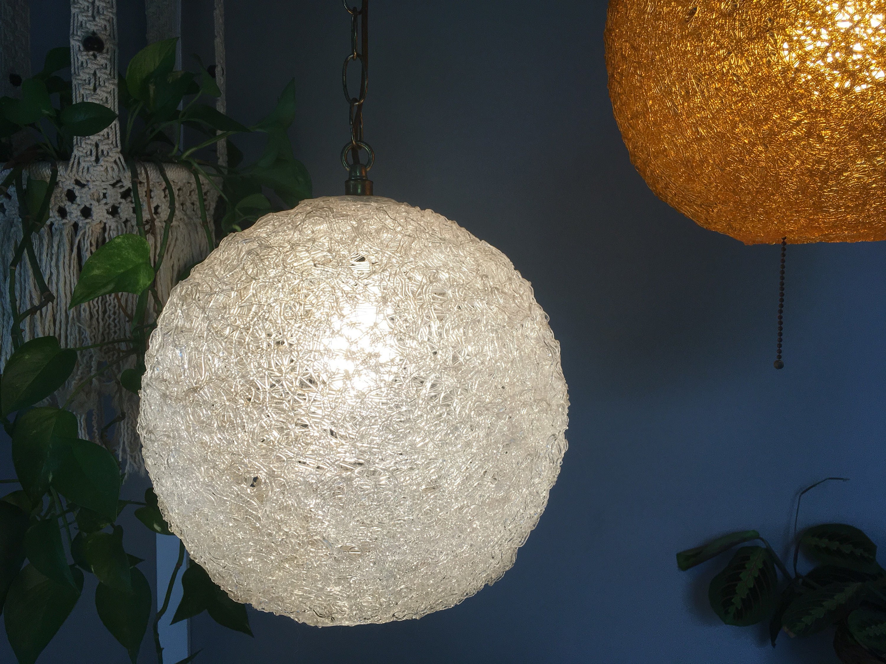 Spun Fiberglass Swag Lamp MCM Hanging Lamp Lighting Spaghetti