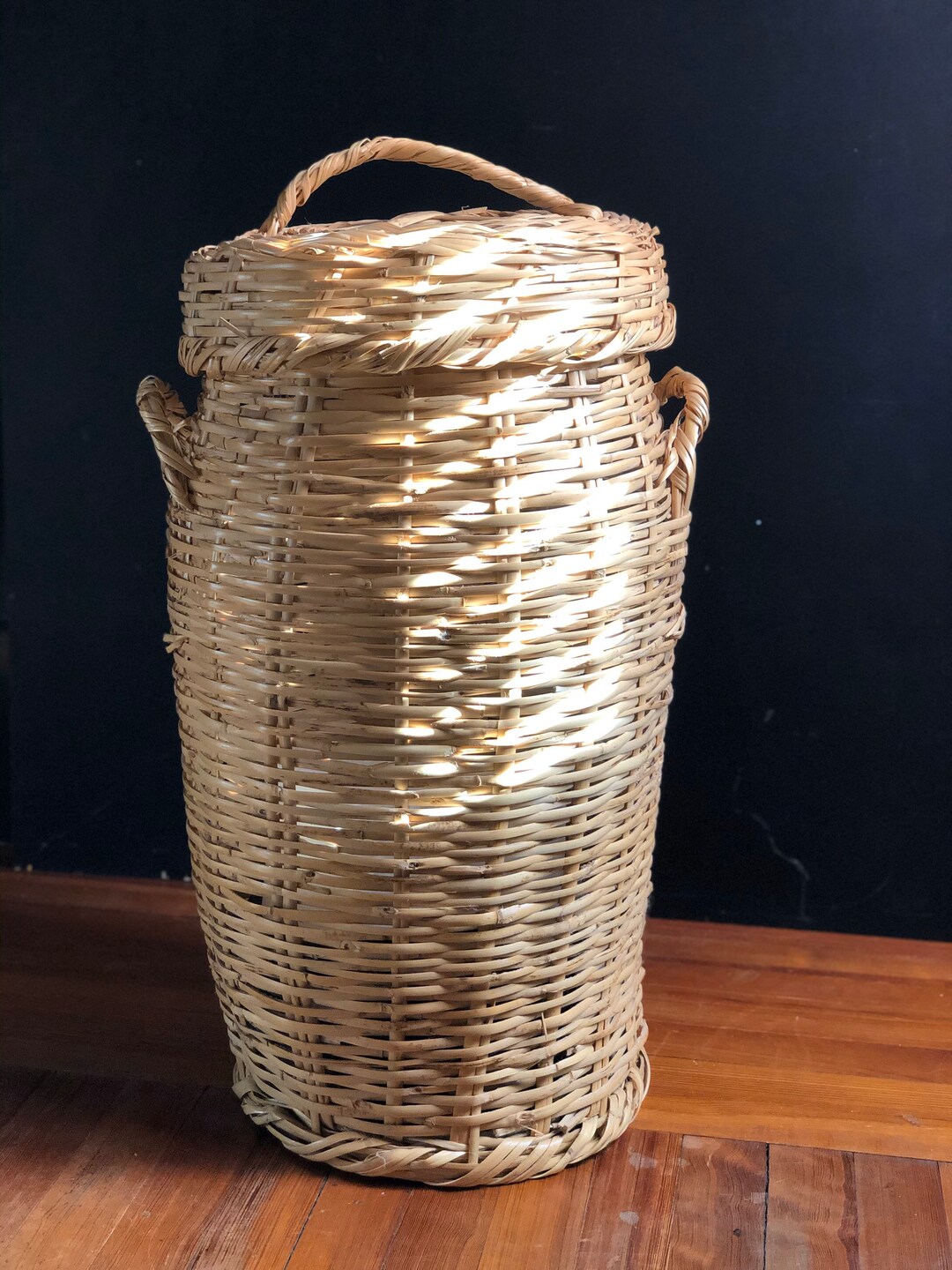 Vintage Tall Wicker Floor Basket W/ Lid - Planter for Tall Houseplant ...