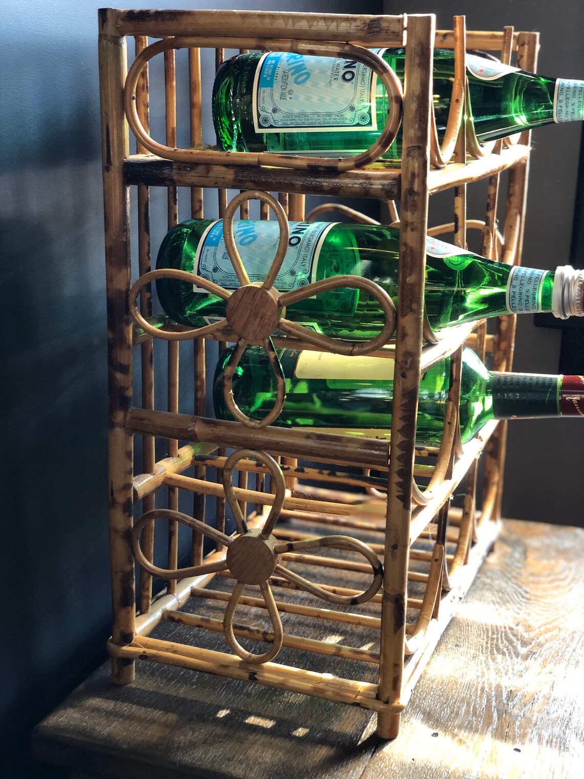 Vintage Rattan Wine Rack Mid Century Modern Boho Decor MCM Etsy