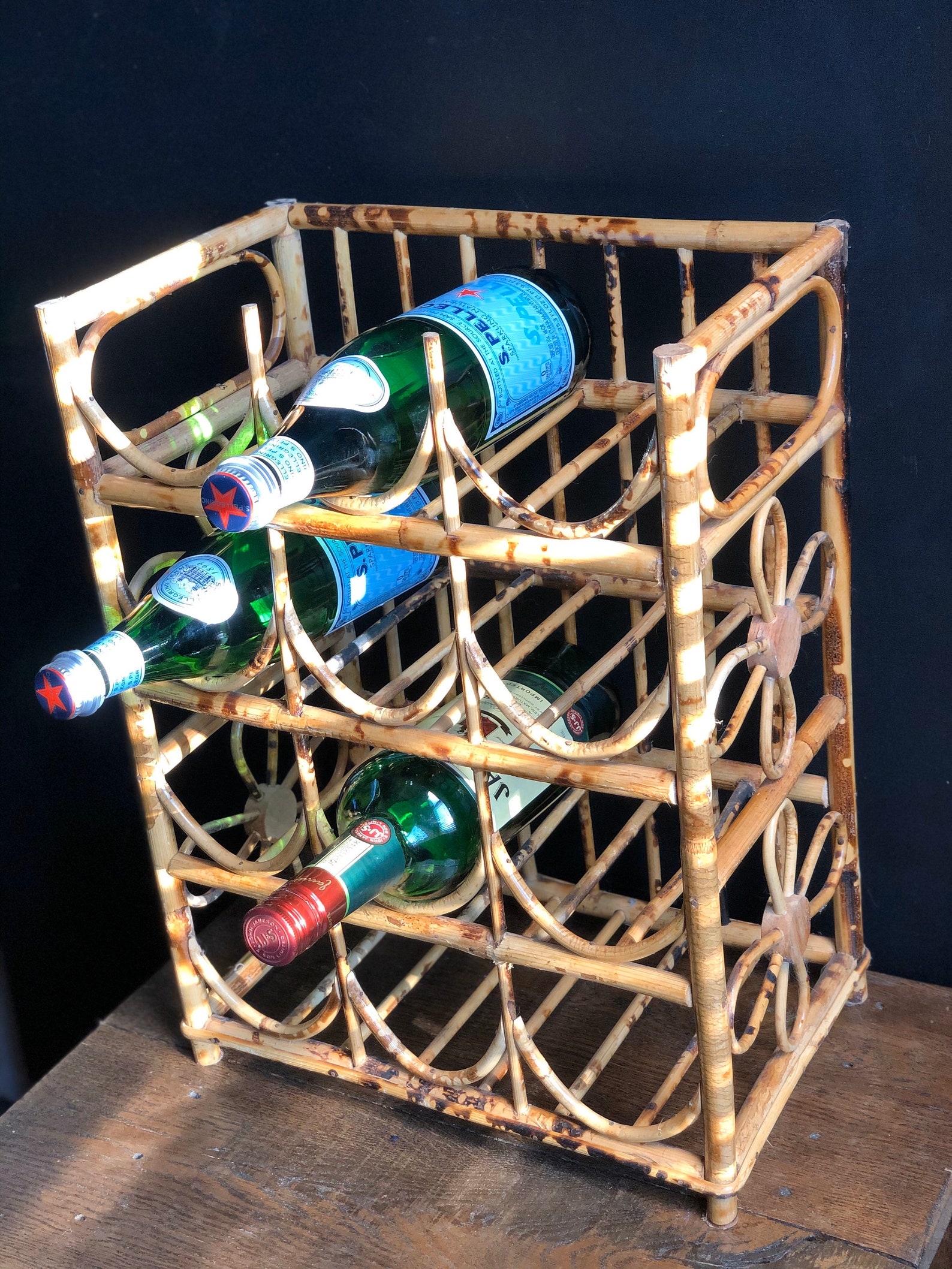 Vintage Rattan Wine Rack Mid Century Modern Boho Decor MCM Etsy