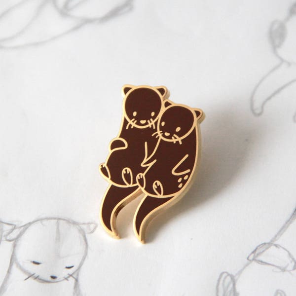 Otters Holding Hands Enamel Pin