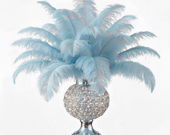 Baby Blue Ostrich Feathers: Wedding Centerpiece Decorations