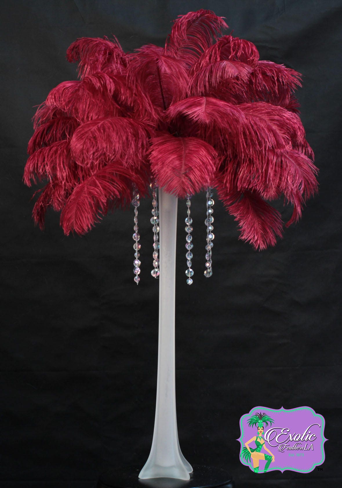 Burgundy Ostrich Feathers Long Sleeve 3D Leaf Mermaid Prom Dress