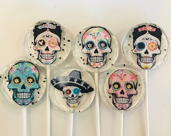 CANDY SKULL LOLLIPOPS, candy skull suckers, day of the dead theme