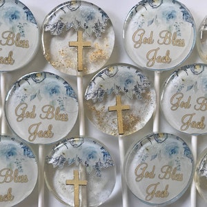 Baptism Favor, Christening Favor, First Communion, Custom Lollipop, Floral Sucker