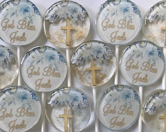 Baptism Favor, Christening Favor, First Communion, Custom Lollipop, Floral Sucker