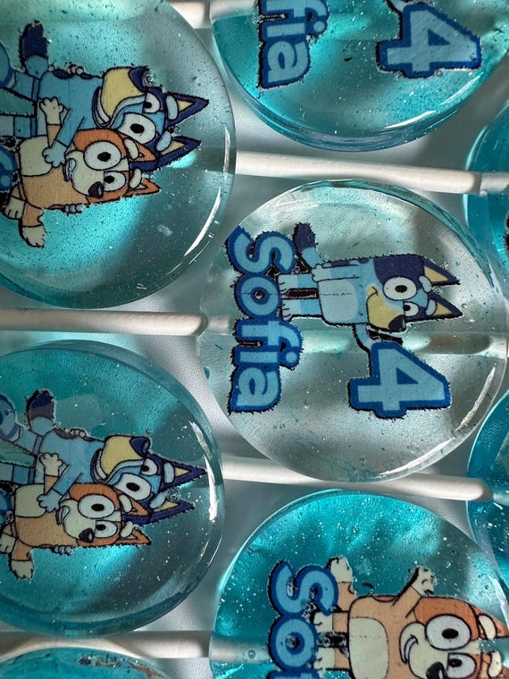 BLUEY LOLLIPOPS, Blue Dog Lollipops, Blue Heeler Cartoon Party Decor