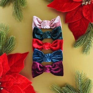 Holiday Christmas Hair Bow, Velvet Hair Bow, Toddler Hair Clips, Newborn Bow Headband, Hair Bows Infant, Solid Color Hair Bow Accessory