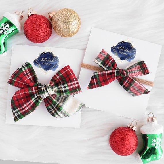 Red Green Plaid Baby Bow Headband - Holiday Christmas Hair Bow - Toddler Hair Clips - Newborn Bow Headband - Hair Bows Infant