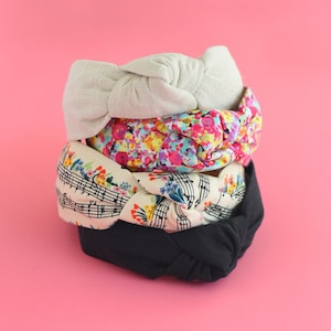 Top Knot Headband, Womens Knotted Headband, Kids Headband, Musical Notes Hard Headbands, Headbands for Women