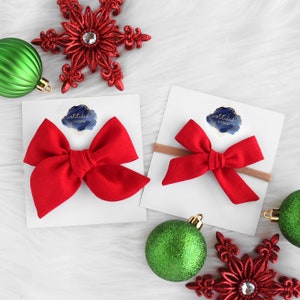Christmas Holiday Red Linen Baby Bow Headband - Hair Bow - Toddler Hair Clips - Newborn Bow Headband - Fabric Hair Bow - Solid Color Bow