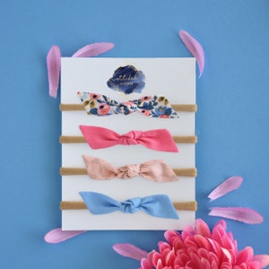 Pink Blue Mini Baby Bow Headbands, Newborn and Preemie Bow, Bows for Baby, Nylon Headband, Small Baby Bow, Baby Shower Gift