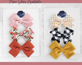 Floral Pink White Linen - Baby Bow Headband - Spring Bows - Newborn Bow Headband - Toddler Clip Bows - Sailor Bow - Hair Bow - Fall Bows