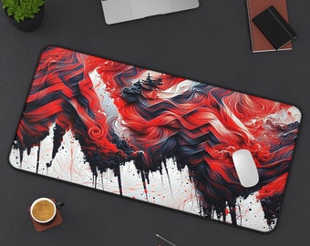 AI Artwork Desk Mat | Red Mouse Pad | Mouse Mat | Desk Pad | AI Artwork | 31&quot; × 15.5&quot;