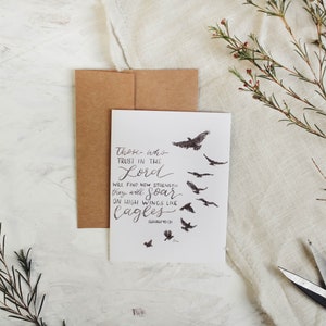 Cartão On Wings Like Eagles - Cartão de verso, versículo da Bíblia, pássaros em aquarela, águias, cartão de felicitações em aquarela, cartão de felicitações, cartão em aquarela