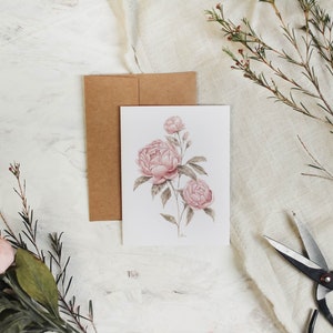 Pfingstrose Karte - Blumenkarte, Aquarell Pfingstrose, rosa, Aquarellkarte, Notizkarte, Frühlingskarte, Frühlingsblume, Grußkarte