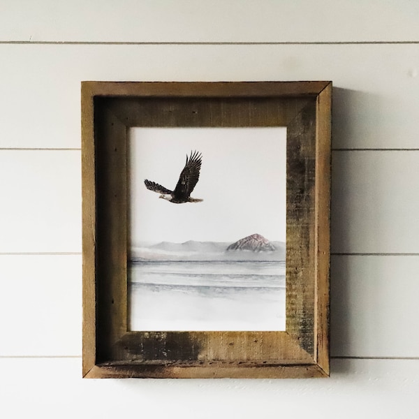 Where Eagles Fly Print - Eagle, Watercolor Print, Wall Art, Home Decor, Mountains, Ocean, Watercolor Painting