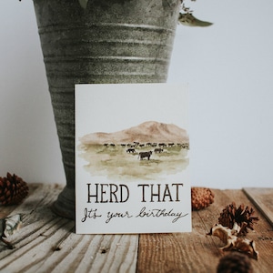 Herd That It&#39;s Your Birthday Card, Birthday Card, Farm House, Farm Card, Country, Cow Painting, Note Card, Birthday Gift, Watercolor Card