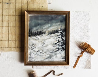 Peace On Earth Print | Pastel Print, Christmas, Winter Scene, Pine Trees, Snow, Winter Print, Home Decor