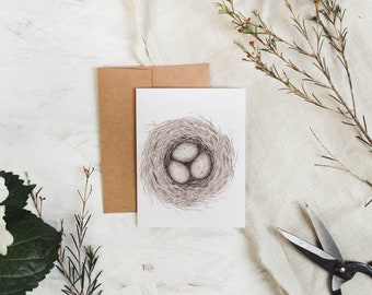 Eieren in een nestkaart - Paaskaart, Eikaart, Aquarel Paaskaart, Aquarelkaart, Wenskaart, Lentekaart