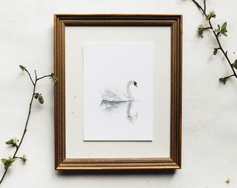 Schwan Druck | Schwan, Frühling, Aquarell Malerei, Aquarell Druck, Vintage, Sanfte Wand Kunst, Wand Kunst, Cottage Art, minimalistisch, Schwan Malerei