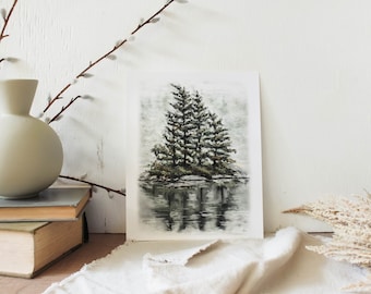 Pastel Pines Print - Pastel Art, Pine Trees Print, Mountain Decor, Home Decor, Cabin Art,