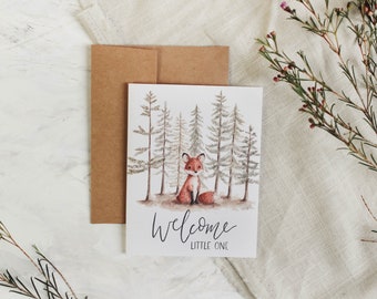 Welcome Little One Fox Card - Baby Fox Card, Watercolor Baby Card, Watercolor Card, Watercolor Fox, Baby Announcement