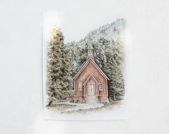 Yosemite Kapelle Druck - Yosemite, Aquarell Druck, Wohndekor, Hüttenkunst, Berg Dekor, Wandkunst, Kunstdruck