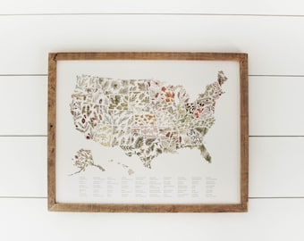 Carte des États-Unis - impression arbres de l'État, arbres de l'État, carte aquarelle, art mural, carte des États-Unis, carte des arbres, impression aquarelle