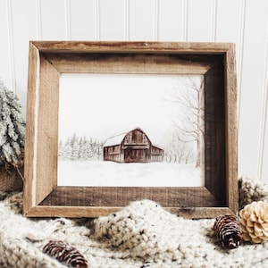 Barn No. 6 - The Mowery Barn, Winter Barn, Winter Print, Old Barn, Barn Painting, Watercolor, Farmhouse Decor, Watercolor Print, Brown