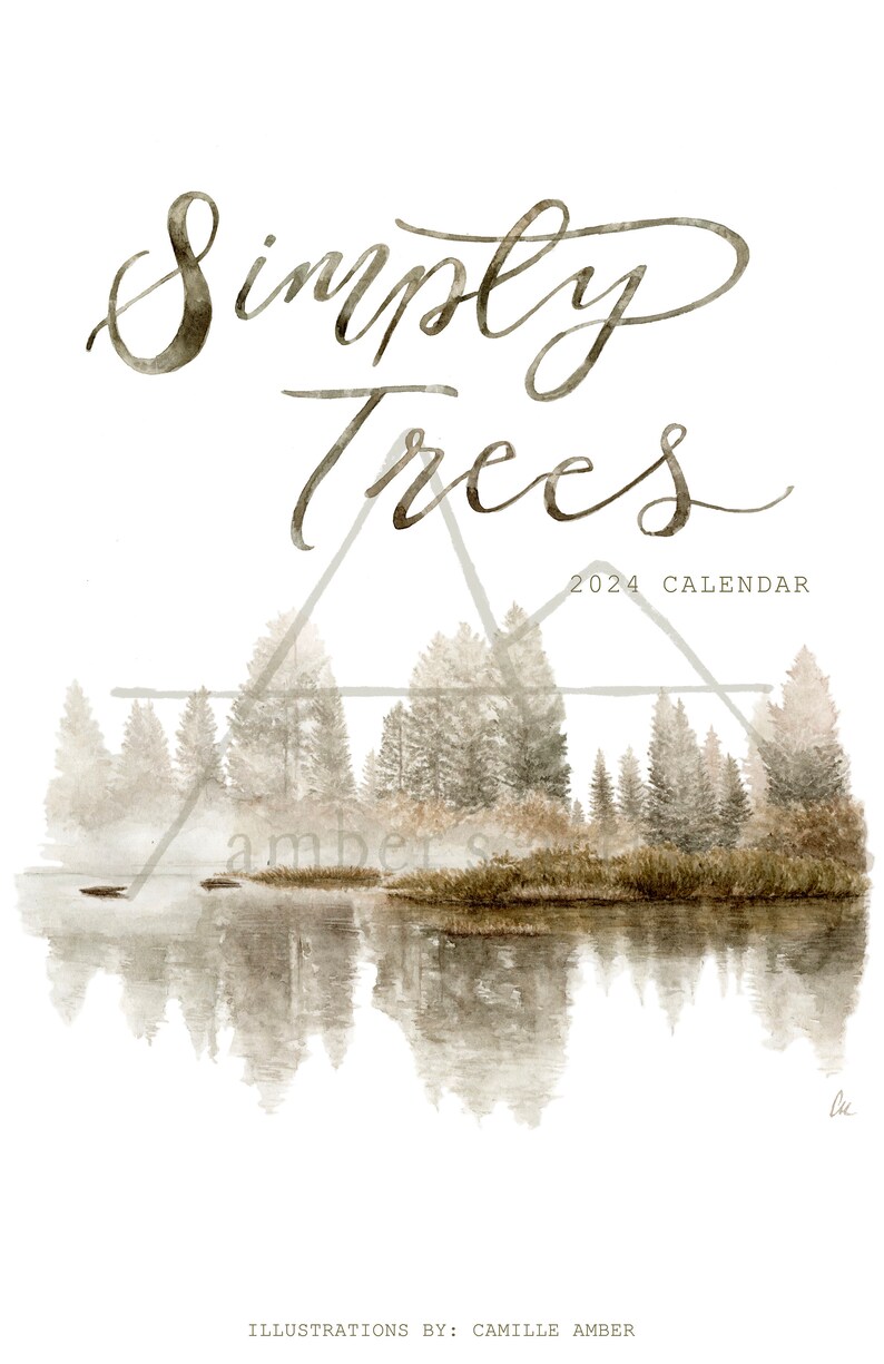 2024 Simply Trees Kleiner Wandkalender Spiralgebundener Kalender, hängender Wandkalender, Kiefern, Eiche, Weihnachtsgeschenk, Urlaub Bild 3