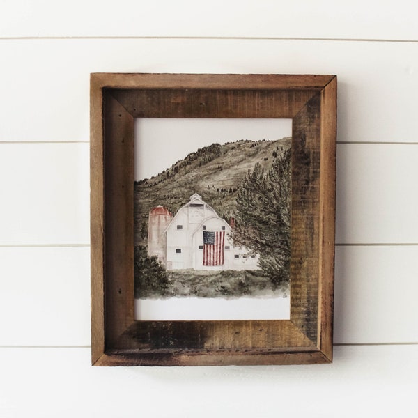 Barn No.7 - July, Fourth Of July, White Barn, Farmhouse Decor, Barn Print, Watercolor, Home Decor, Watercolor Print, Watercolor Barn