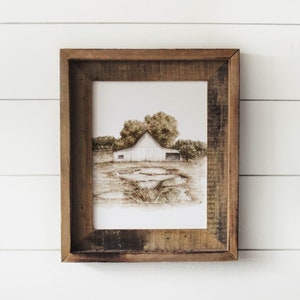 Barn No.8 - Barn Print, Farmhouse Print, Print Only, Minimalist Print, Watercolor Print, Home Decor, White Barn Print, Country