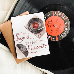 For The Record You Are My Favourite Karte - Plattenspieler, Vintage Karte, Plattenspieler Karte, Aquarell Karte, Valentinstag, Valentinskarte