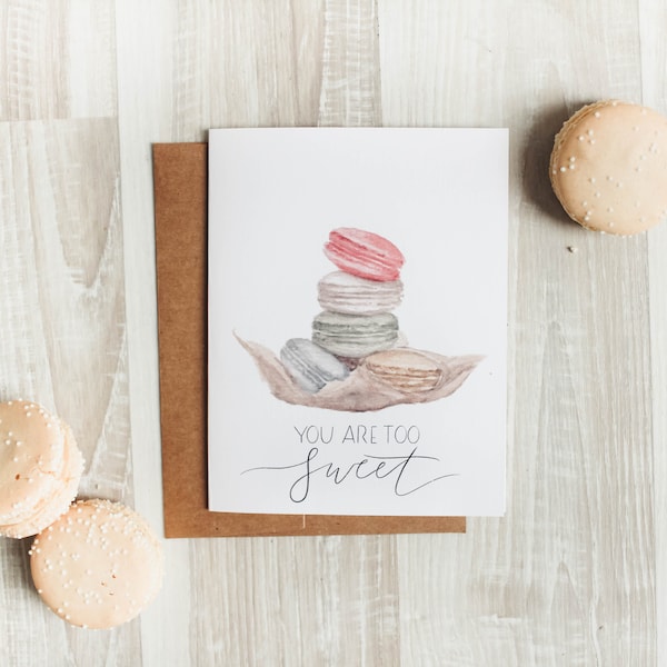 Vous êtes trop doux Carte - Macarons, Carte Aquarelle, Aquarelle Macaron, Peinture Aquarelle, Carte Valentine, Cuisson, Bonbons, Carte de vœux