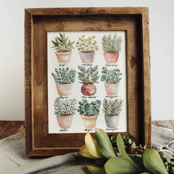 Herb Chart Print - Watercolor Herb Chart, Herbs, Plant Decor, Home Decor, Modern Farmhouse Decor, Kitchen Decor, Herb Chart,