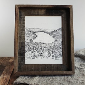 Print Donner Lake, schets Donner Lake, print truckee, decor meer, huisdecoratie, schets, schetsprint