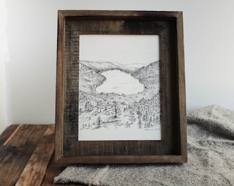 Donner Lake Print, Donner Lake Sketch, Truckee Print, Lake Decor, House Decor, Sketch, Sketch Print