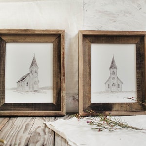 Two White Church Print Set - Watercolor Church, Watercolor Print, White Church, Barn, Farmhouse Decor, Print Set, Two Prints
