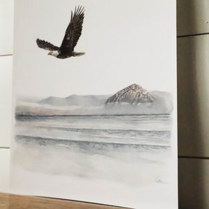 Where Eagles Fly Print Eagle, Watercolor Print, Wall Art, Home Decor, Mountains, Ocean, Watercolor Painting image 6