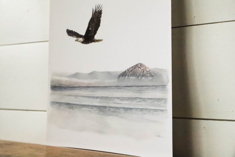 Where Eagles Fly Print Eagle, Watercolor Print, Wall Art, Home Decor, Mountains, Ocean, Watercolor Painting image 6