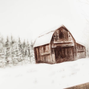 Barn No. 6 The Mowery Barn, Winter Barn, Winter Print, Old Barn, Barn Painting, Watercolor, Farmhouse Decor, Watercolor Print, Brown image 2