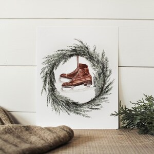 Wreath With Ice Skates Print Ice Skates, Watercolor Print, Christmas