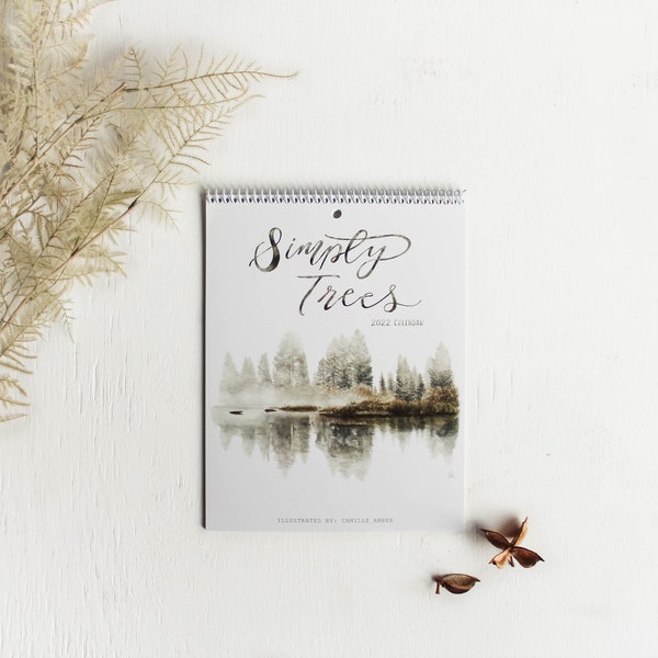 2024 Simply Trees Small Wall Calendar | Spiral Bound Calendar, Hanging Wall Calendar, Pine Trees, Oak Tree, Christmas Gift, Holiday