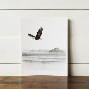 Where Eagles Fly Print Eagle, Watercolor Print, Wall Art, Home Decor, Mountains, Ocean, Watercolor Painting image 5