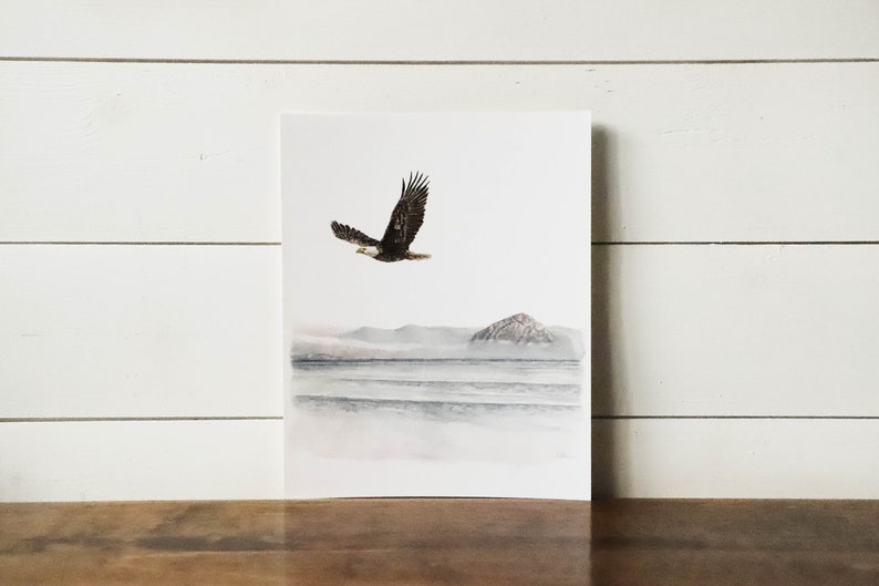 Where Eagles Fly Print Eagle, Watercolor Print, Wall Art, Home Decor, Mountains, Ocean, Watercolor Painting image 5