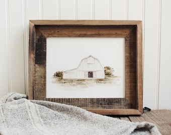 White Barn Print - Barn, White, Watercolor Print, Watercolor Barn, Modern Farmhouse Decor, Watercolor, Country, White Barn