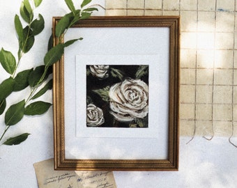 Pastel White Rose Print - Pastellmalerei, Pastelldruck, Rose, Blumenkunst, italienisch inspiriert, Wohndekor