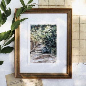 Toscane Parking - Oude autoprint, oude autokunst, Italiaanse kunst, pastelprint, Italië, woondecoratie