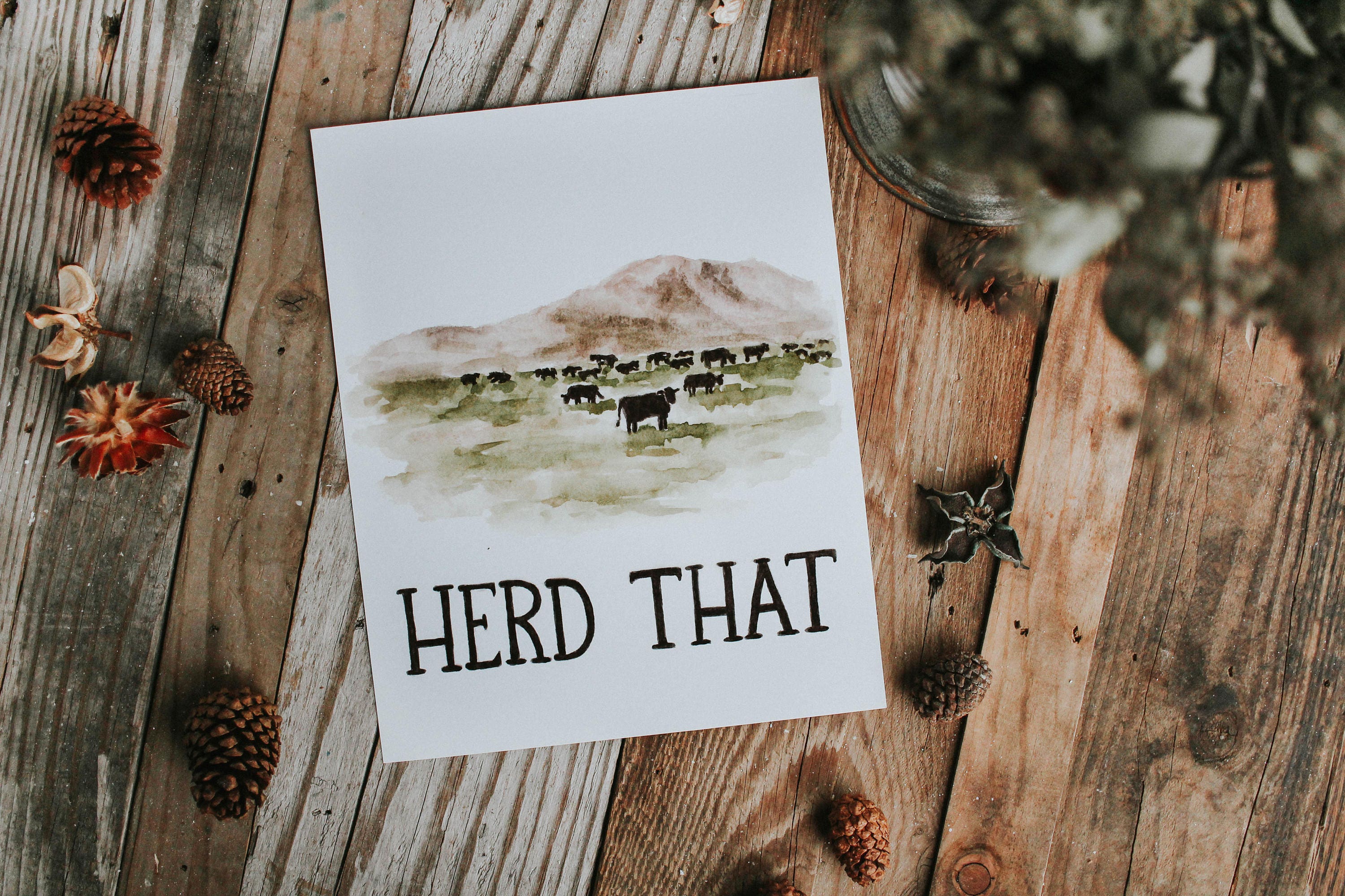 Herd That Print Farm Painting Country House Farm House | Etsy